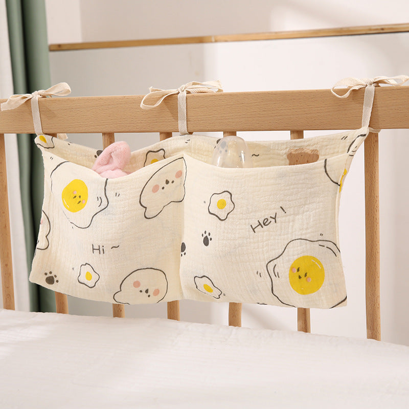 Double-Layer Pure Cotton Baby Bedside Storage Bag Double Pocket Stroller Hanging Bag Printed Baby Bottle Hanging Bag - image 3