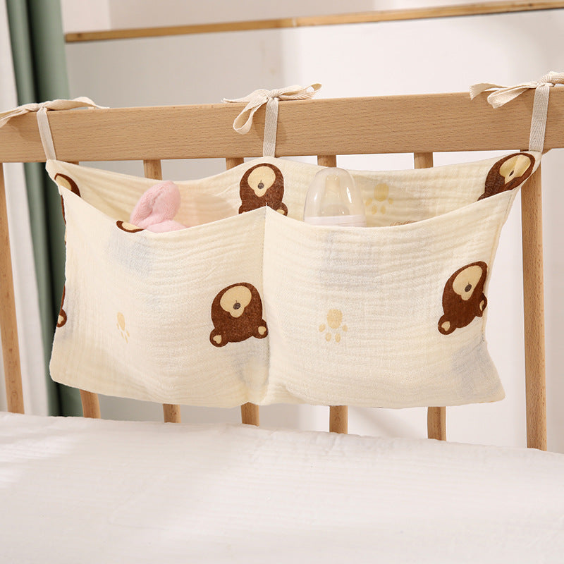 Double-Layer Pure Cotton Baby Bedside Storage Bag Double Pocket Stroller Hanging Bag Printed Baby Bottle Hanging Bag - image 4