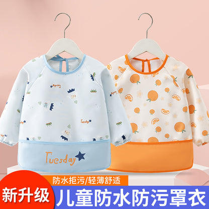 New Baby Waterproof Smock Kindergarten Eating Long-Sleeved Protective Clothing Kidsren's Thin Anti-Fouling Reverse Dressing Baby Rice Pocket - image 3