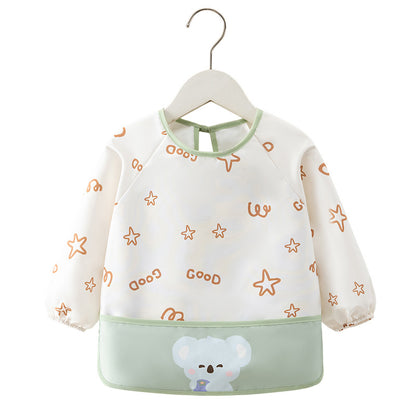 New Baby Waterproof Smock Kindergarten Eating Long-Sleeved Protective Clothing Kidsren's Thin Anti-Fouling Reverse Dressing Baby Rice Pocket - image 5