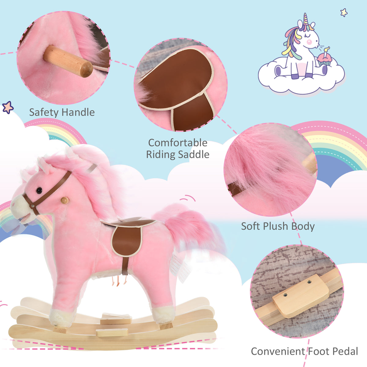 Rocking Horse Plush Animal on Wooden Rockers, Baby Rocking