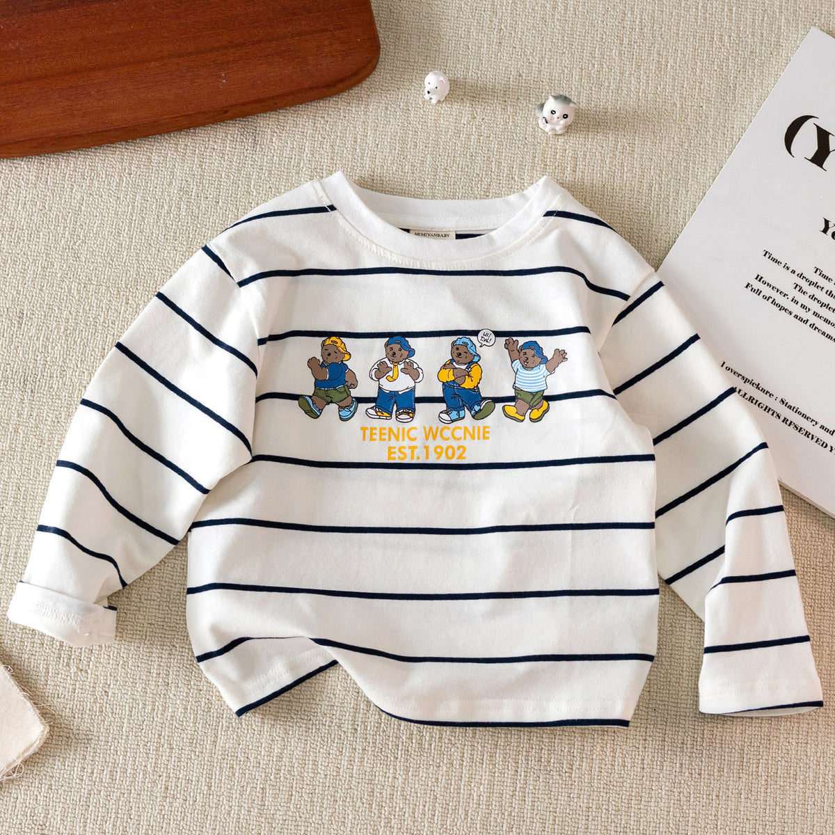 Children's Long-Sleeved T-Shirt 2025 Spring & Fall New Style Boy's Stripesd Top Cartoon Bear Baby Cartoon Bottoming Shirt Trendy - image 3