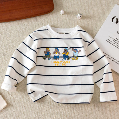 Children's Long-Sleeved T-Shirt 2025 Spring & Fall New Style Boy's Stripesd Top Cartoon Bear Baby Cartoon Bottoming Shirt Trendy - image 3