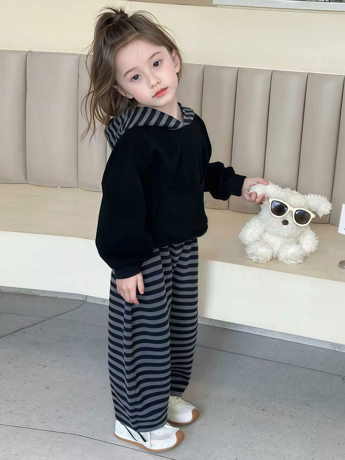 Children's Autumn Sweatshirt and Sweatpants Set, Baby Stripesd Sweatshirt, Girls' Sports and Leisure Two-Piece Set - image 1