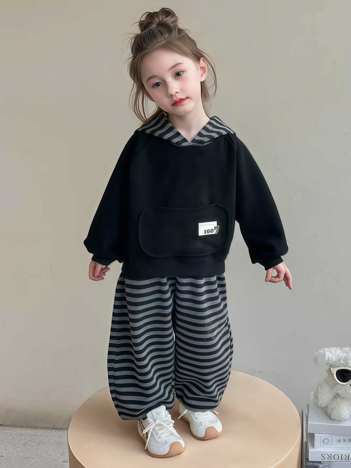 Children's Autumn Sweatshirt and Sweatpants Set, Baby Stripesd Sweatshirt, Girls' Sports and Leisure Two-Piece Set - image 2
