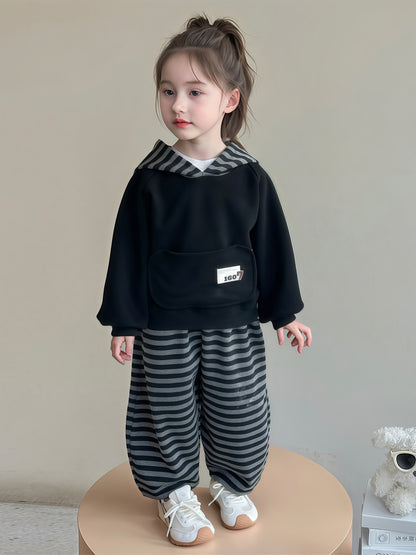 Children's Autumn Sweatshirt and Sweatpants Set, Baby Stripesd Sweatshirt, Girls' Sports and Leisure Two-Piece Set - image 3