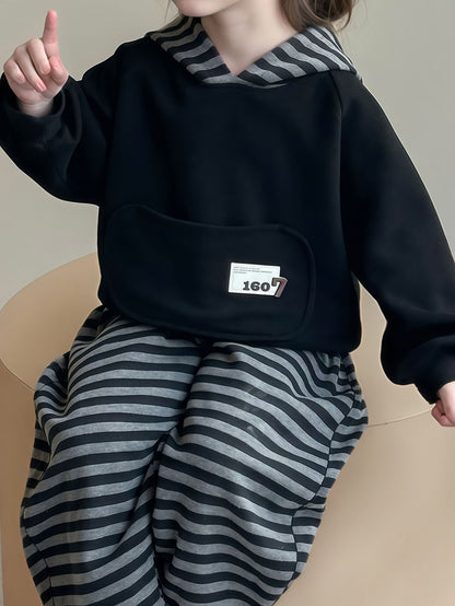 Children's Autumn Sweatshirt and Sweatpants Set, Baby Stripesd Sweatshirt, Girls' Sports and Leisure Two-Piece Set - image 5