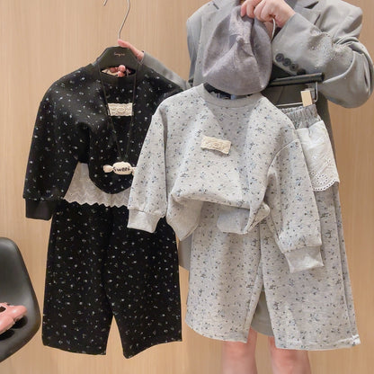 2026 Spring New Korean Style Girls' Baby and Older Children's Outfit Autumn Clothes Children's Sweatshirt Two-Piece Set Autumn Style - image 1