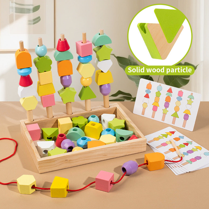 Montessori Baby Geometric Shape Matching Five Sets of Columns Kidsren's Hand-Eye Coordination Beaded Educational Early Education Wooden Toys - image 1