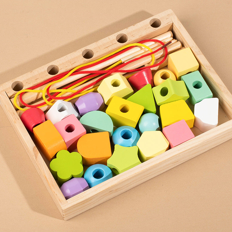 Montessori Baby Geometric Shape Matching Five Sets of Columns Kidsren's Hand-Eye Coordination Beaded Educational Early Education Wooden Toys - image 2