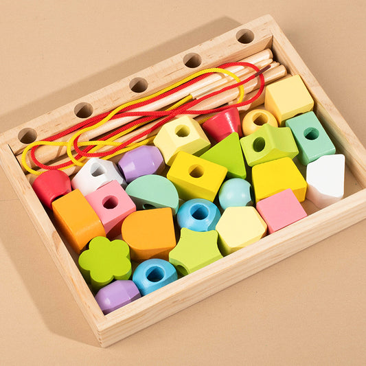 Montessori Baby Geometric Shape Matching Five Sets of Columns Kidsren's Hand-Eye Coordination Beaded Educational Early Education Wooden Toys - image 2