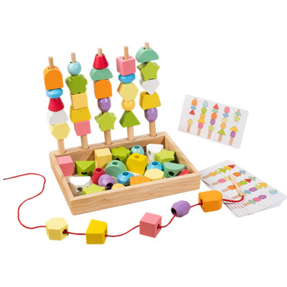 Montessori Baby Geometric Shape Matching Five Sets of Columns Kidsren's Hand-Eye Coordination Beaded Educational Early Education Wooden Toys - image 5
