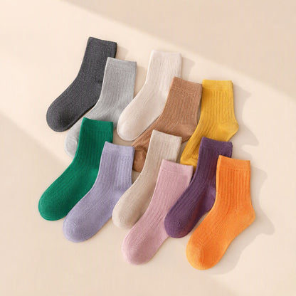 Children's mid-calf socks made with combed cotton in a solid-color pattern - view 4