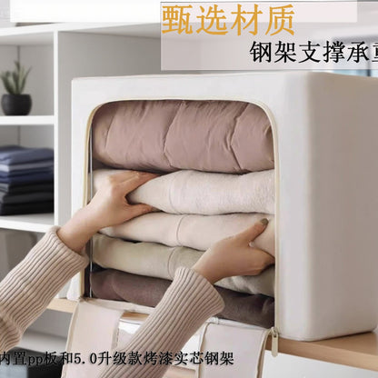 Oxford Cloth Clothes Storage Box Quilt Toy Storage Box with Steel Frame Large Capacity Moving Clothes Storage Box with Lid - image 2