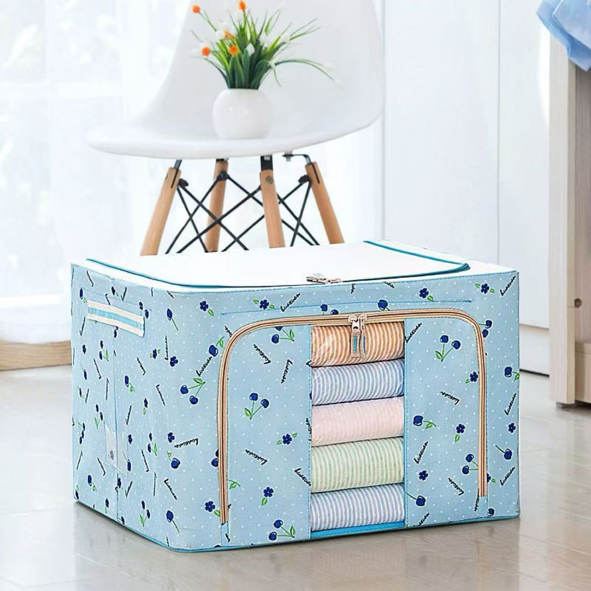 Oxford Cloth Clothes Storage Box Quilt Toy Storage Box with Steel Frame Large Capacity Moving Clothes Storage Box with Lid - image 3
