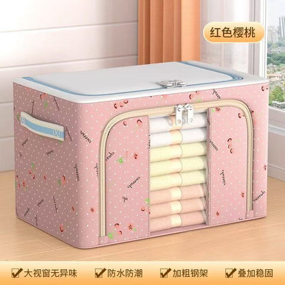 Oxford Cloth Clothes Storage Box Quilt Toy Storage Box with Steel Frame Large Capacity Moving Clothes Storage Box with Lid - image 4