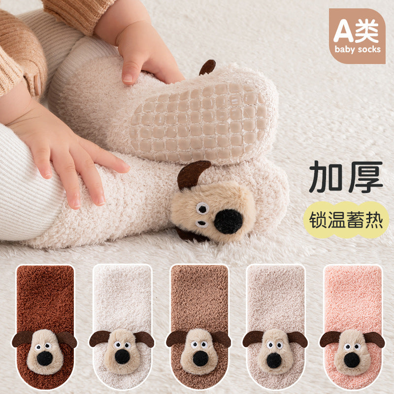 Winter Ultra-Thick Non-Slip Baby Doll Socks, Infant Toddler Socks, Half-Velvet Puppy Floor Socks - image 1