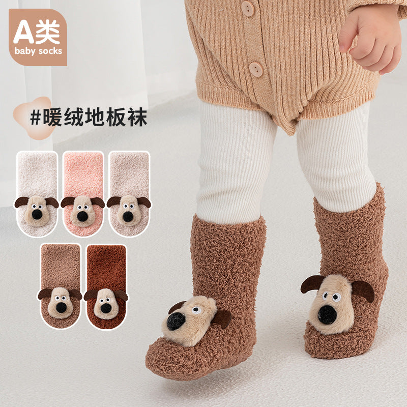 Winter Ultra-Thick Non-Slip Baby Doll Socks, Infant Toddler Socks, Half-Velvet Puppy Floor Socks - image 2