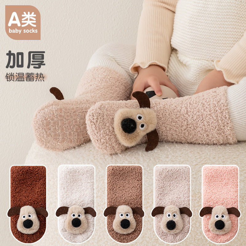 Winter Ultra-Thick Non-Slip Baby Doll Socks, Infant Toddler Socks, Half-Velvet Puppy Floor Socks - image 3