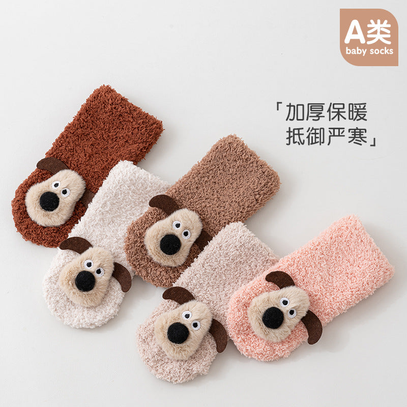 Winter Ultra-Thick Non-Slip Baby Doll Socks, Infant Toddler Socks, Half-Velvet Puppy Floor Socks - image 4