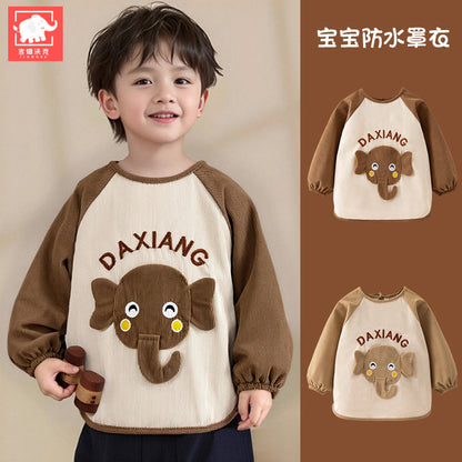 Children's Smock Baby Reverse Dressing Waterproof Anti-Dirty Smock Protective Clothing for Girls and Boys Autumn and Winter Long-Sleeved Cute Smock - image 1