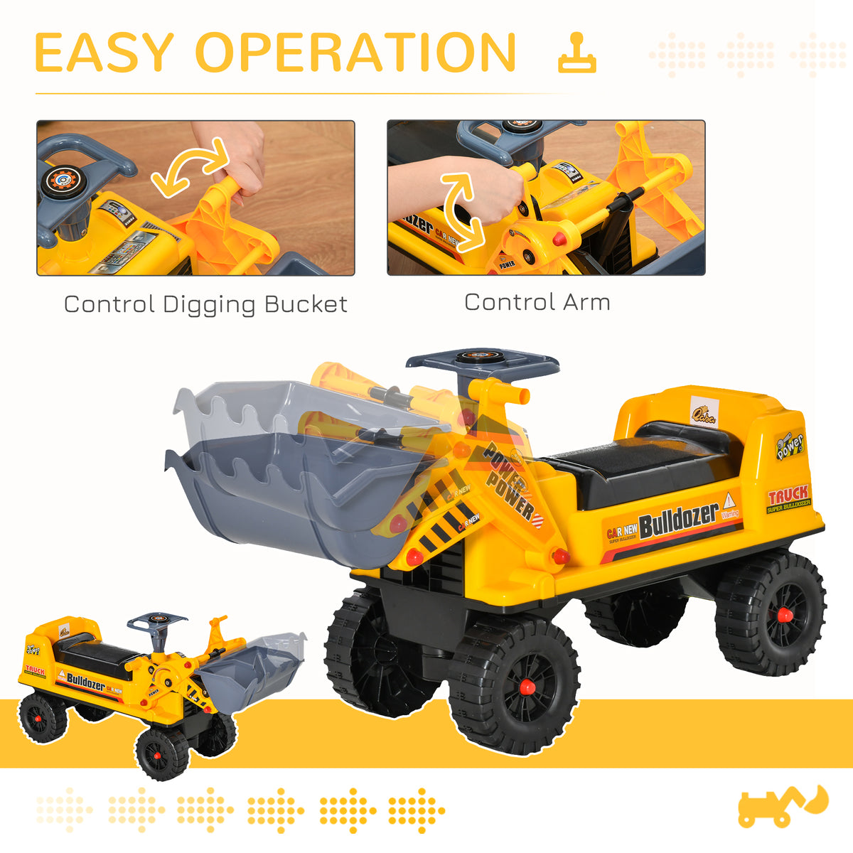 Kids Bulldozer Ride-on Toy for Toddler with Tough Wheels,