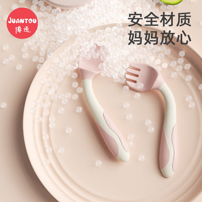 Baby Learning to Eat Training Spoon Elbow Fork Spoon Training Set Baby Food Spoon Curved Children's Tableware - image 3
