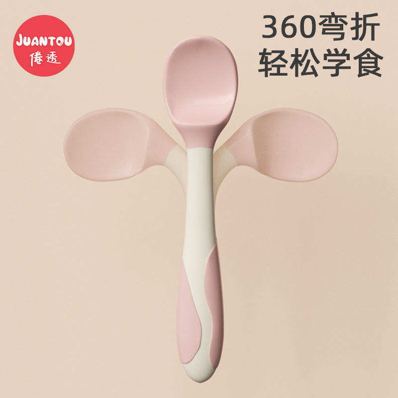 Baby Learning to Eat Training Spoon Elbow Fork Spoon Training Set Baby Food Spoon Curved Children's Tableware - image 4