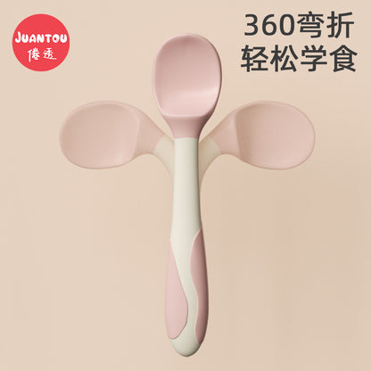 Baby Learning to Eat Training Spoon Elbow Fork Spoon Training Set Baby Food Spoon Curved Children's Tableware - image 4