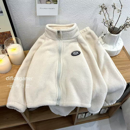 Children's Stand-Collar Suit, Girls' Soft Warm Pants, Baby Double-Sided Fleece Sweater, Boys' Autumn and Winter Zipper Jacket - image 2