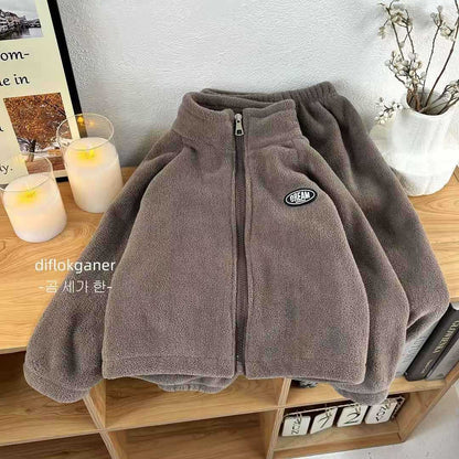 Children's Stand-Collar Suit, Girls' Soft Warm Pants, Baby Double-Sided Fleece Sweater, Boys' Autumn and Winter Zipper Jacket - image 4
