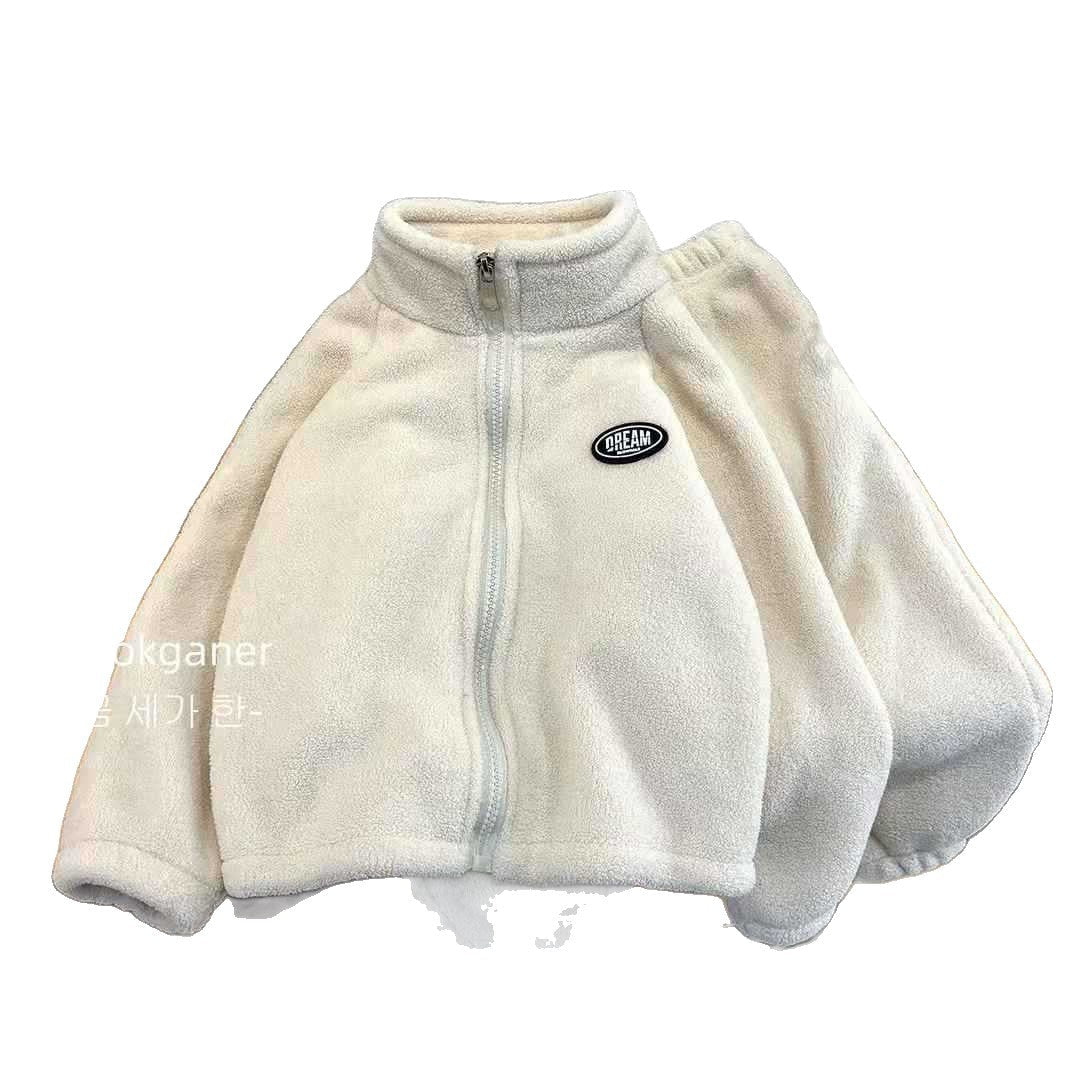 Children's Stand-Collar Suit, Girls' Soft Warm Pants, Baby Double-Sided Fleece Sweater, Boys' Autumn and Winter Zipper Jacket - image 5
