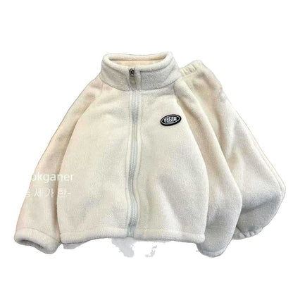 Children's Stand-Collar Suit, Girls' Soft Warm Pants, Baby Double-Sided Fleece Sweater, Boys' Autumn and Winter Zipper Jacket - image 5
