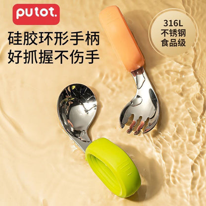 Baby's Special Left-Hand Training 316 Stainless Steel Elbow Fork and Spoon for Kidsren 1 to 3 Years Old to Learn to Eat Independently with Their Left Hand - image 4