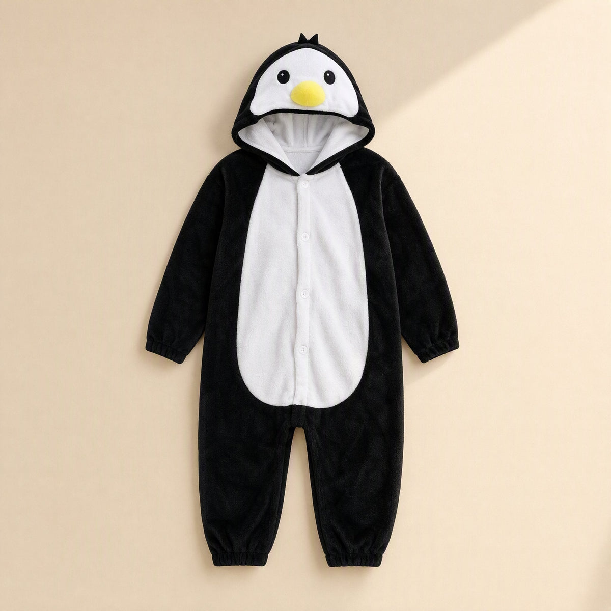 Children’s flannel animal pajama jumpsuit with long sleeves and a non-detachable hood - view 2