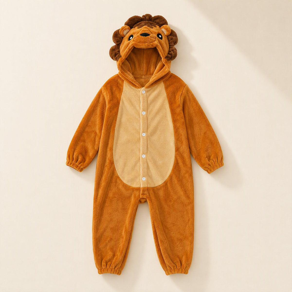 Children’s flannel animal pajama jumpsuit with long sleeves and a non-detachable hood - view 3