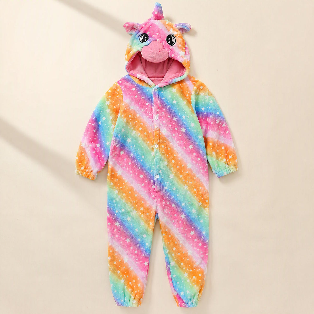 Children’s flannel animal pajama jumpsuit with long sleeves and a non-detachable hood - view 4