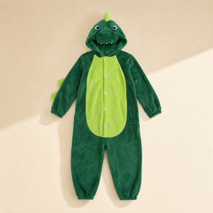 Children’s flannel animal pajama jumpsuit with long sleeves and a non-detachable hood - view 5