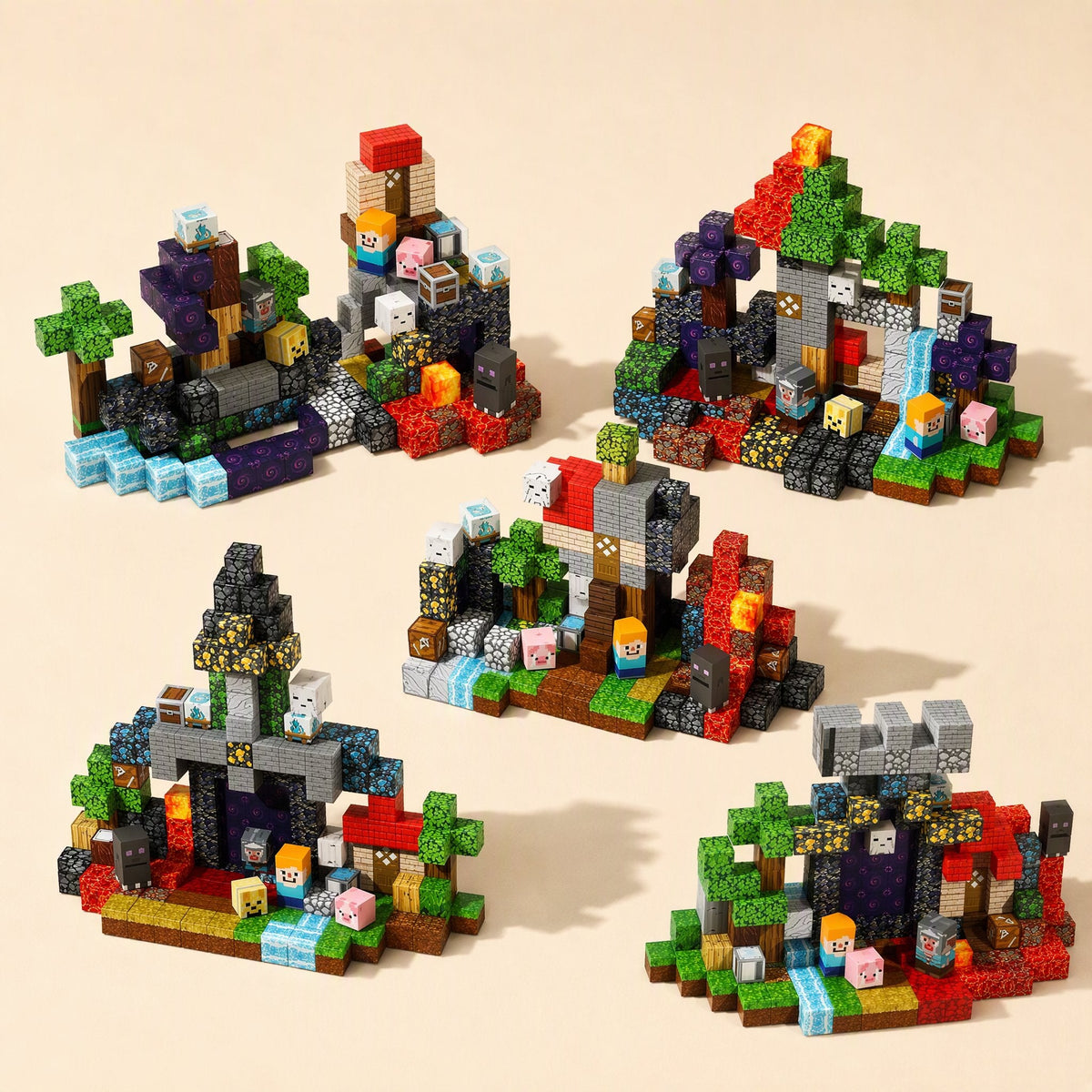 Magnetic cube building blocks with a Magma Forest theme - view 3