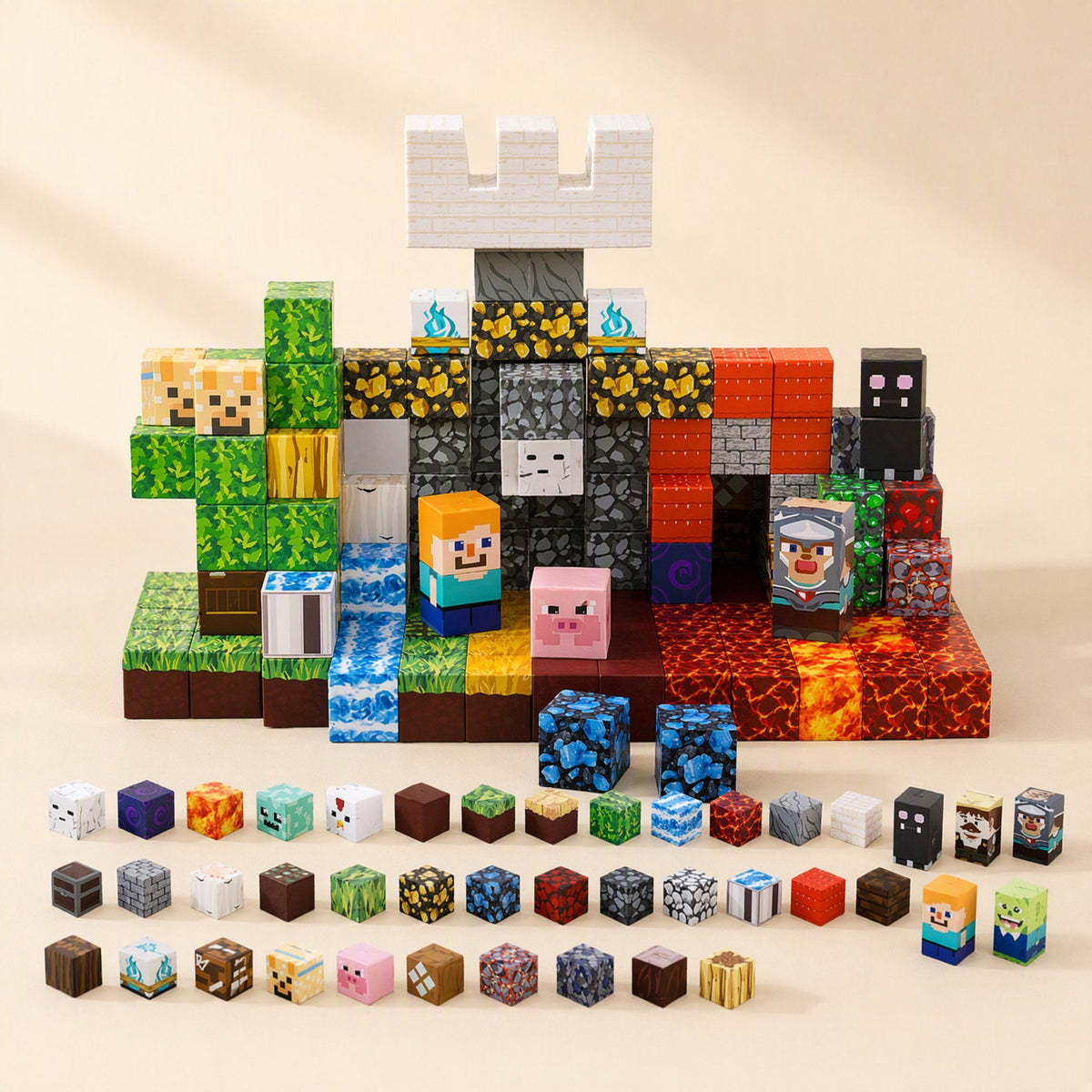 Magnetic cube building blocks with a Magma Forest theme - view 5