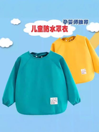 Children's Long-Sleeved Baby Smock Waterproof and Anti-Dirty Reverse Dressing Pure Color Baby Eating Bib Rice Pocket Painting Clothes Logo - image 1
