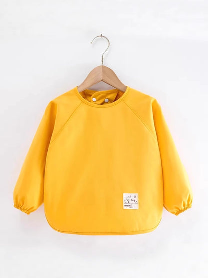 Children's Long-Sleeved Baby Smock Waterproof and Anti-Dirty Reverse Dressing Pure Color Baby Eating Bib Rice Pocket Painting Clothes Logo - image 3