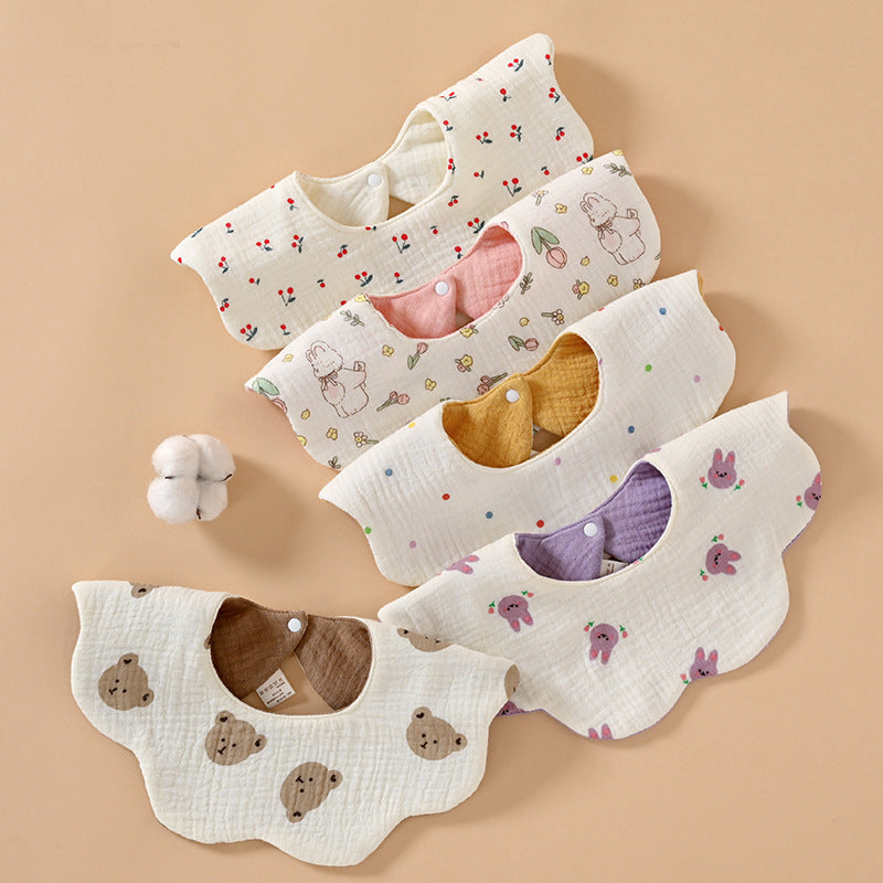 Double-Sided Baby Saliva Towel Pure Cotton Waterproof Bib Gauze Soft Baby Newborn Anti-Vomiting Petal Bib - image 1
