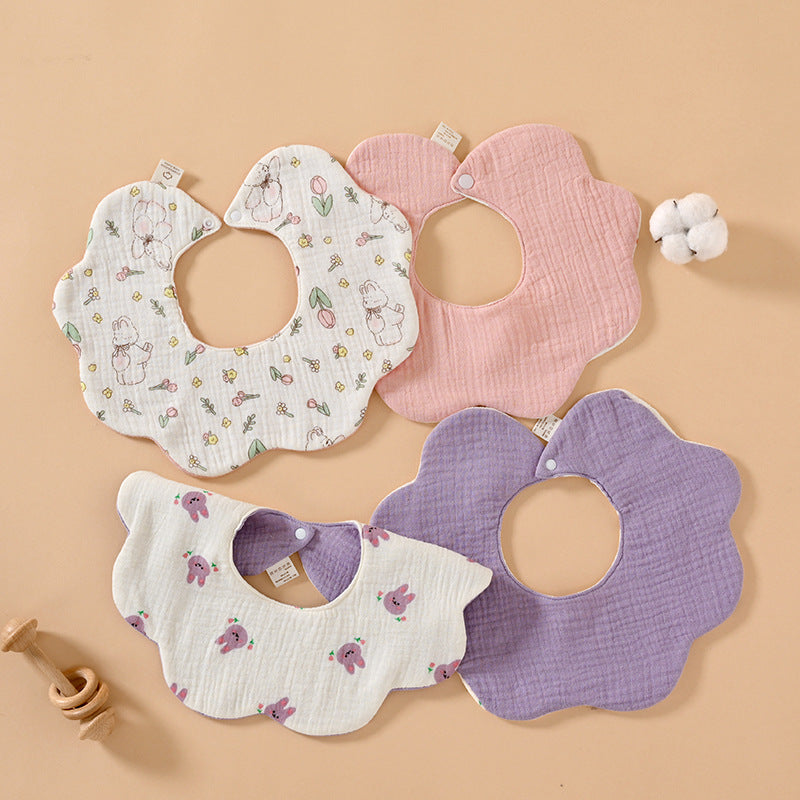 Double-Sided Baby Saliva Towel Pure Cotton Waterproof Bib Gauze Soft Baby Newborn Anti-Vomiting Petal Bib - image 3