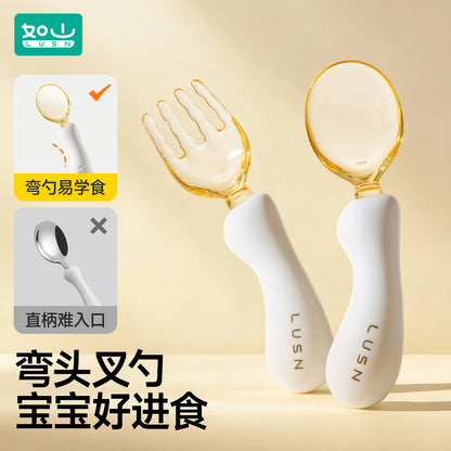 Rushan Baby Spoon Learns to Eat and Trains Silicone Fork and Spoon Newborn Baby to Eat Independently Ppsu Complementary Food Spoon - image 2
