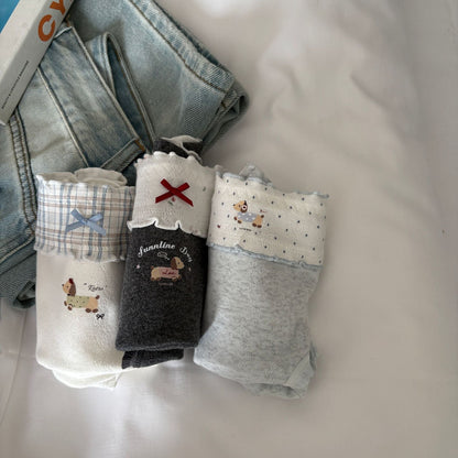 6199 Focuses on Cream Puff-Like Dachshund Dog Cute Contrasting Color Sweet and Fresh Baby Cotton Pure Cotton Girl Underwear - image 3