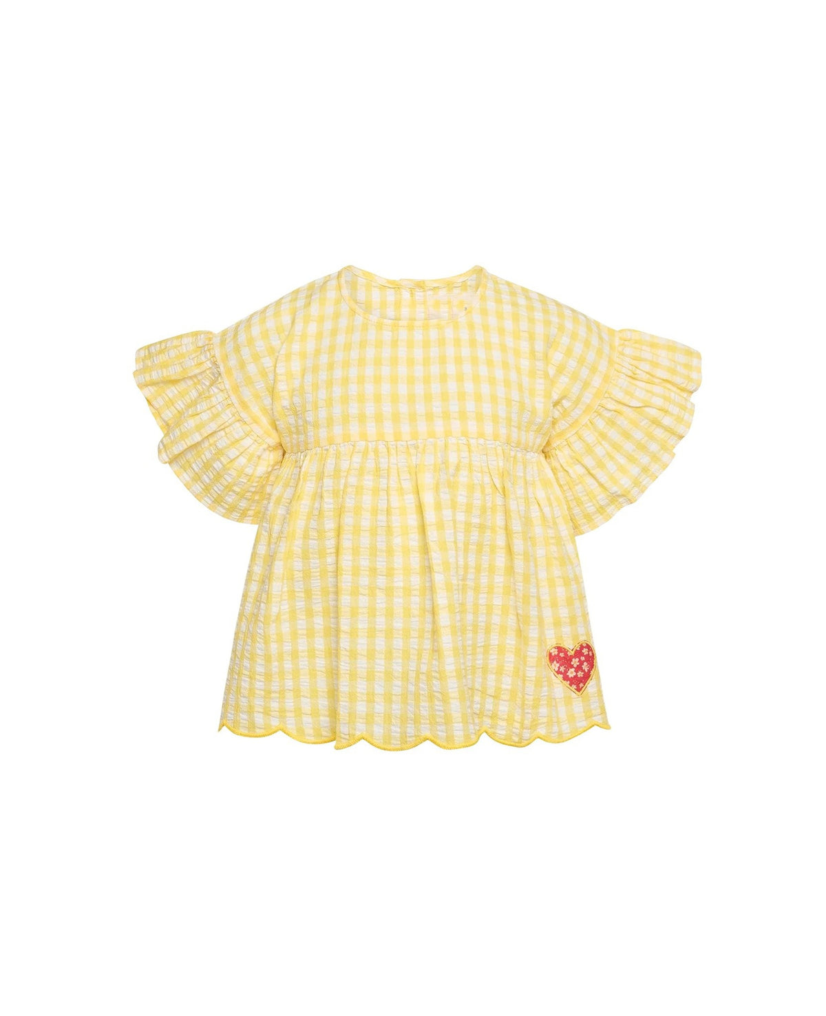 Summer Nordic-style Ruffle-sleeve Yellow Plaid Loose