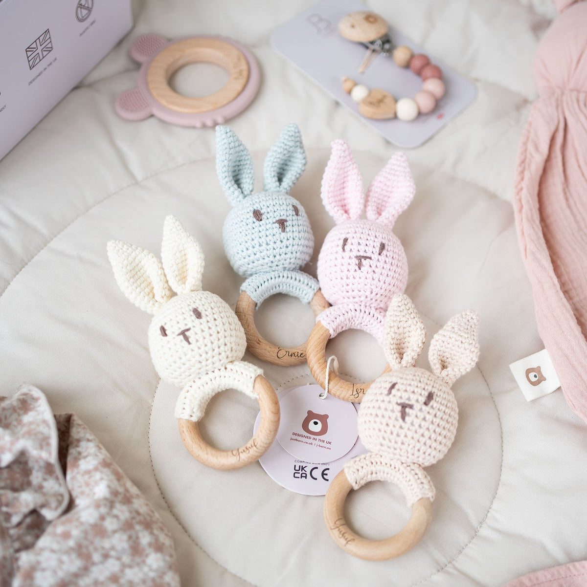 JBØRN Crochet Bunny Rattle Toy