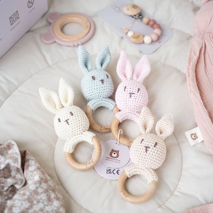 JBØRN Crochet Bunny Rattle Toy