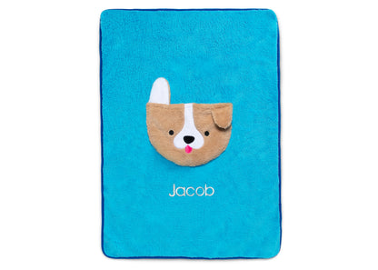 Personalized Sherpa Throw Blanket with Storage Pocket for Kids